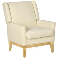 HOMCOM Ohrensessel im Skandidesign, Lesesessel, Akzentsessel, Massivholz, Natur + Creme(m-1)