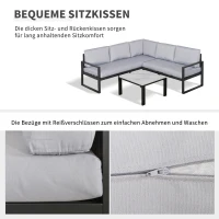 Outsunny Gartengarnitur für 4 Personen Gartenmöbel-Set Gartenset mit Couchtisch Sofa mit Kissen Outdoor Aluminium Grau(m-7)
