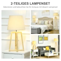 HOMCOM Stehlampe mit 1 Tischlampe 2er-Set Nachttischlampe 149 cm/68 cm Höhe Stehleuchte für Wohnzimmer Schlafzimmer Skandi-Design Weiß+Natur(m-4)