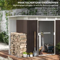 Outsunny Gerätehaus, Gartenschuppen, mit seitlichem Lagerfach, Schiebetür, Stahl, Grau, 257 x 142 x 184 cm(m-4)