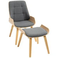 HOMCOM Sessel-Set im Skandidesign, Sessel mit Ottomane, weiche Polsterung, Bugholz, Leinenoptik, 54 x 62 x 96 cm(m-1)