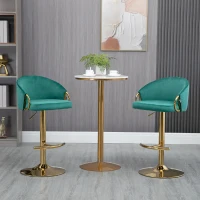 HOMCOM 2er-Ser Barhocker im Vintage-Design, inkl. Fußtstütze, Samtoptik, Barstuhl, Grün + Gold(m-2)