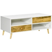 HOMCOM Couchtisch Wohnzimmertisch mit Schublade Regale Beistelltisch Kaffeetisch Teetisch Nachttisch Spanplatte Weiß+Braun 100 x 50 x 42 cm(m-1)