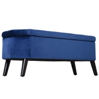 HOMCOM Sitzbank Sitztruhe Bettbank Schuhbank 2-in-1 erhöhte Beine Samt Dunkelblau 117 x 46,5 x 45 cm(m-7)