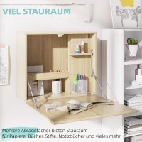 HOMCOM Wandklapptisch mit Regalen 60 cm x 21,5 cm x 50 cm Natur(m-5)