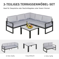 Outsunny Gartengarnitur für 4 Personen Gartenmöbel-Set Gartenset mit Couchtisch Sofa mit Kissen Outdoor Aluminium Grau(m-4)