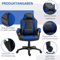 HOMCOM Bürostuhl Massagesessel Massagefunktion mit 6 Vibrationspunkte Ergonomischer Gaming Stuhl mit Wärmefunktion Kunstleder Blau 68 x 69 x 108-117cm(m-7)