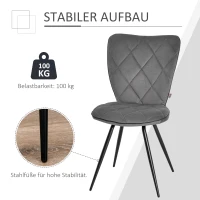 HOMCOM  2er-Set Esszimmerstühle im Retrodesign, Samtopitk, 47 cm x 62 cm x 91 cm, Grau(m-4)