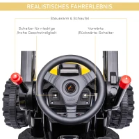 HOMCOM traptractor zittende graafmachine voor kinderen off-road voertuigen 2 instelbare snelheden tot 25 kg belastbaar met muziek schoparmen 3-5 jaar PP kunststof staal geel 132 x 62 x 65 cm(m-6)