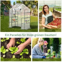 Outsunny Foliengewächshaus begehbares Gartenhäuschen Tomatengewächshaus Treibhaus Frühbeet mit 6 Regalen Transparent Stahl PVC-Kunststoff 143 x 73 x 195 cm(m-7)