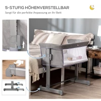 HOMCOM Babybett, Beistellbett, Reisebett, höhenverstellbar, mit Matratze, Stahl, grau, 86 x 50 x 83cm(m-4)
