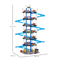 HOMCOM Parking Garage kinder Rennbahn Kinder Autorennbahn Parkgarage für Spielzeugautos mit Licht und Sound ab 3 Jahre ABS Blau+Weiß 64 x 59 x 113 cm(m-3)
