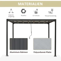 Outsunny Lamellenpavillon 3 x 3m, drehbare Lamellen, Handkurbel, stabiler Alurahmen, grau(m-4)