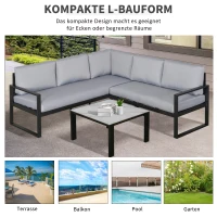 Outsunny Gartengarnitur für 4 Personen Gartenmöbel-Set Gartenset mit Couchtisch Sofa mit Kissen Outdoor Aluminium Grau(m-5)