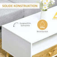 HOMCOM Couchtisch Wohnzimmertisch mit Schublade Regale Beistelltisch Kaffeetisch Teetisch Nachttisch Spanplatte Weiß+Braun 100 x 50 x 42 cm(m-6)