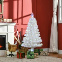 HOMCOM Weihnachtsbaum 1,2 m Christbaum Kunsttanne 130 Zweige mit RGB Led-Leuchten Metallfuß PVC Weiß Ø45 x 120H cm(m-2)