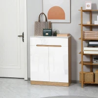 HOMCOM Schuhschrank, Schuhkommode, Schublade, versetzbare Einlegeböden, Hochglanzoberfläche, weiß, 80 x 32 x 100 cm(m-2)