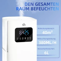 HOMCOM Luftbefeuchter, 3 Modi, 3 Geschwindigkeiten, Timer, Fernbedienung, weiß, 21,4 x 21,4 x 32,4cm(m-4)