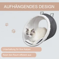 PawHut Katzen Hängehöhle für Heizkörper Fensterplatz Katzenhöhle Katzenbett Dunkelgrau+Weiß  Leinentouch Flanell 48 x 35 x 35cm(m-4)