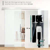 HOMCOM glazen schuifdeur schuifdeur kamerdeur met handgreep aan één zijde gesatineerd 2050 x 1025 mm(m-7)