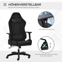 Vinsetto Gaming Stuhl mit Wipp- & Liegefunktion höhenverstellbarer Bürostuhl ergonomischer Drehstuhl mit Kopfstütze Lendenkissen 90-160° Neigungswinkel Schwarz Kunstleder 71 x 58 x 125-131 cm(m-4)