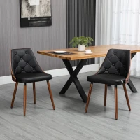 HOMCOM 2er-Set Stühle im Retrodesign, Akzentstuhl, Esszimmerstuhl, Knopfheftung, Holzbeine, Schwarz + Braun(m-2)