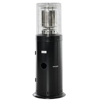 Outsunny warmtestraler terrasverwarmer met handvat wielen terrasverwarmer met automatische veiligheidsuitschakeling oprolbaar gas 10kW metaal RVS zwart Ø55,6 x 143 cm(m-10)