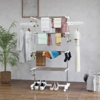 HOMCOM Four-Shelf Collapsing Clothes Horse, With Side Arms and Wheels - White(m-11)