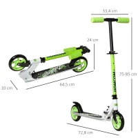 HOMCOM Scooter Kinderscooter klappbar Kickscooter mit Hinterbremsen Ø145 mm Rädern Tretroller höheverstellbar bis 50 kg belastbar für 4-8 Jahre Aluminium EVA Grün 72,8 x 33,4 x 75-85 cm(m-3)