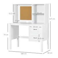 HOMCOM Schreibtisch, 2 Schubladen, 2 Regale, Korkwand, weiß, 100 x 50 x 127 cm(m-3)