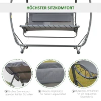 Outsunny Schwebeliege Schwingliege Hollywoodschaukel Doppelliege mit Dach Metall Grau(m-5)