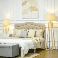 HOMCOM Stehlampe mit 1 Tischlampe 2er-Set Nachttischlampe 149 cm/68 cm Höhe Stehleuchte für Wohnzimmer Schlafzimmer Skandi-Design Weiß+Natur(m-2)