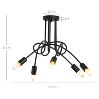 HOMCOM Kronleuchter Hängelampe 5-flammig E27 Sockel Pendelleuchte Industrial Retro Metall mit 5 Armen Stahl Schwarz Ø57 x 37 cm(m-3)