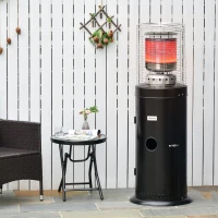Outsunny warmtestraler terrasverwarmer met handvat wielen terrasverwarmer met automatische veiligheidsuitschakeling oprolbaar gas 10kW metaal RVS zwart Ø55,6 x 143 cm(m-2)