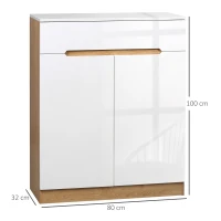 HOMCOM Schuhschrank, Schuhkommode, Schublade, versetzbare Einlegeböden, Hochglanzoberfläche, weiß, 80 x 32 x 100 cm(m-3)