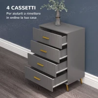 HOMCOM Cassettiera 4 Cassetti Moderna in Legno e Alluminio, 60x40x90 cm, Oro e Grigio Scuro(m-4)