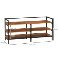 HOMCOM Lowboard, Regal, Fernsehbank, TV-Ständer, Industrial Design, 2 Regalfächer, Stahlrahmen, Farbe: Naturholz, 120 x 40 x 59 cm(m-3)