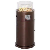 Outsunny Heizstrahler Gas für Terrasse runde Gas Feuerstelle mit Lavagestein Terrassenheizer mit Glasschutz 10,5 KW Metall Glas Bronze Ø40 x 86H cm(m-1)