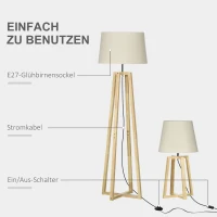 HOMCOM Stehlampe mit 1 Tischlampe 2er-Set Nachttischlampe 149 cm/68 cm Höhe Stehleuchte für Wohnzimmer Schlafzimmer Skandi-Design Weiß+Natur(m-6)