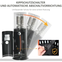 Outsunny warmtestraler terrasverwarmer met handvat wielen terrasverwarmer met automatische veiligheidsuitschakeling oprolbaar gas 10kW metaal RVS zwart Ø55,6 x 143 cm(m-4)