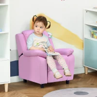 HOMCOM Kids Sofa Armchair Toddler Recliner Children's  Chair Lounger Games Chair  PU Leather w/ Storage  (Pink)(m-10)