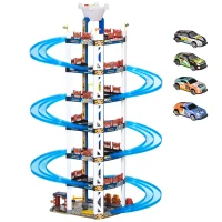 HOMCOM Parking Garage kinder Rennbahn Kinder Autorennbahn Parkgarage für Spielzeugautos mit Licht und Sound ab 3 Jahre ABS Blau+Weiß 64 x 59 x 113 cm(m-10)