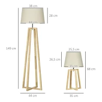 HOMCOM Stehlampe mit 1 Tischlampe 2er-Set Nachttischlampe 149 cm/68 cm Höhe Stehleuchte für Wohnzimmer Schlafzimmer Skandi-Design Weiß+Natur(m-3)