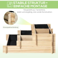 Outsunny Hochbeet 3-stufige Gartenbeet Pflanzenbeet Kräuterbeet Blumentreppe für Balkon Garten Natur Holz 93 x 93 x 35 cm(m-6)