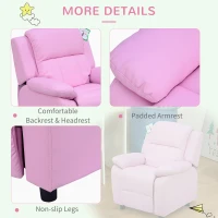 HOMCOM Kids Sofa Armchair Toddler Recliner Children's  Chair Lounger Games Chair  PU Leather w/ Storage  (Pink)(m-8)