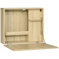HOMCOM Wandklapptisch mit Regalen 60 cm x 21,5 cm x 50 cm Natur(m-1)