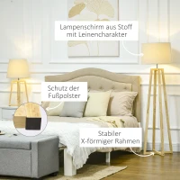 HOMCOM Stehlampe mit 1 Tischlampe 2er-Set Nachttischlampe 149 cm/68 cm Höhe Stehleuchte für Wohnzimmer Schlafzimmer Skandi-Design Weiß+Natur(m-5)