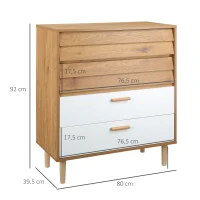 HOMCOM Kommode Schubladenschrank Beistellschrank Sideboard Aufbewahrungsschrank mit Schubladen Anti-Kipp MDF Naturholz+Weiß 80 x 39,5 x 92 cm(m-3)