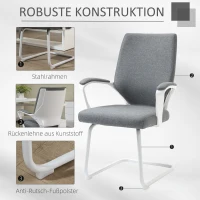 Vinsetto Besprechungsstuhl Konferenzstuhl Besucherstuhl mit gepolstertem Sitz und Armlehne atmungsaktiv Ergonomisches Liniendesign atmungsaktiv PP-Kunststoff leinenartiges Polyester Grau 63x63x98 cm(m-6)