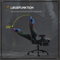 Vinsetto Gamingstuhl mit RGB LED-Leuchten Bürostuhl mit Wippenfunktion höhenverstellbarer Schreibtischstuhl Fußstütze ergonomisches Design modern Kunstleder Stahl Schwarz+Blau 71x74x 126-134 cm(m-6)